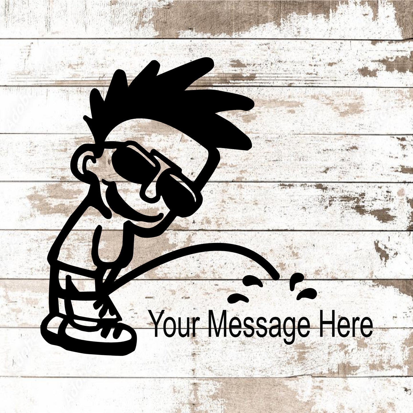 CALVINS BROTHER PEEING ON YOUR MESSAGE VINYL DECAL