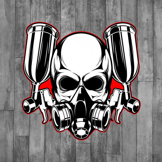 DEZERT GRAPHIC WORX, DTF TRANSFER,Skull wearing AUTO PAINTING mask with two spray GUNS