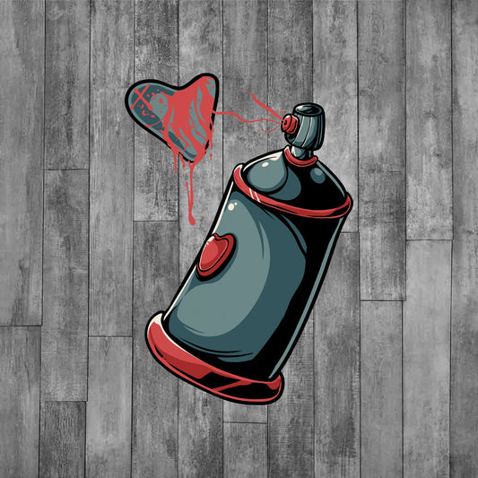 DEZERT GRAPHIC WORX, DTF TRANSFER,Spray can with red heart and black heart outline