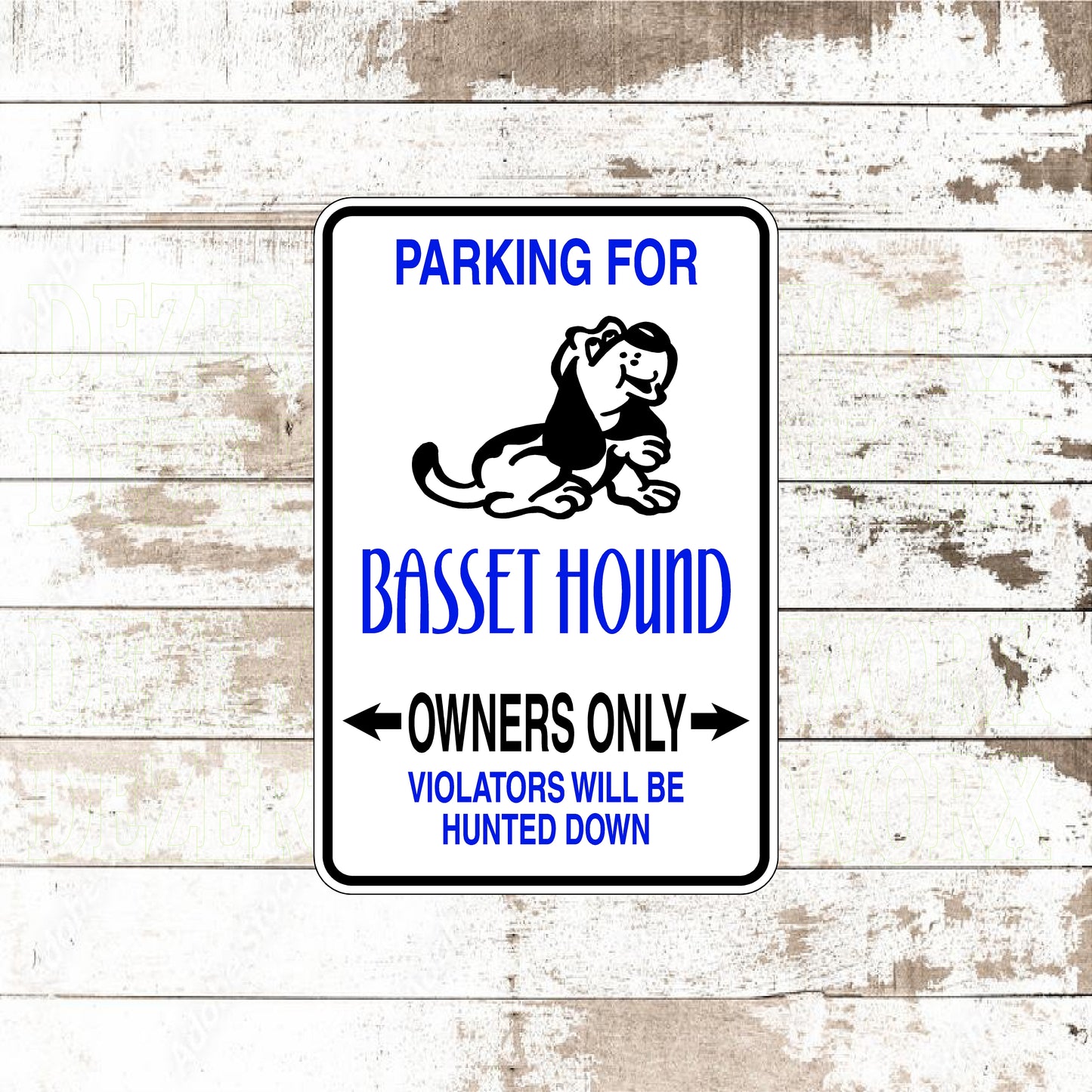 Dezert Graphic Worx,dog,basset hound,sign,aluminum