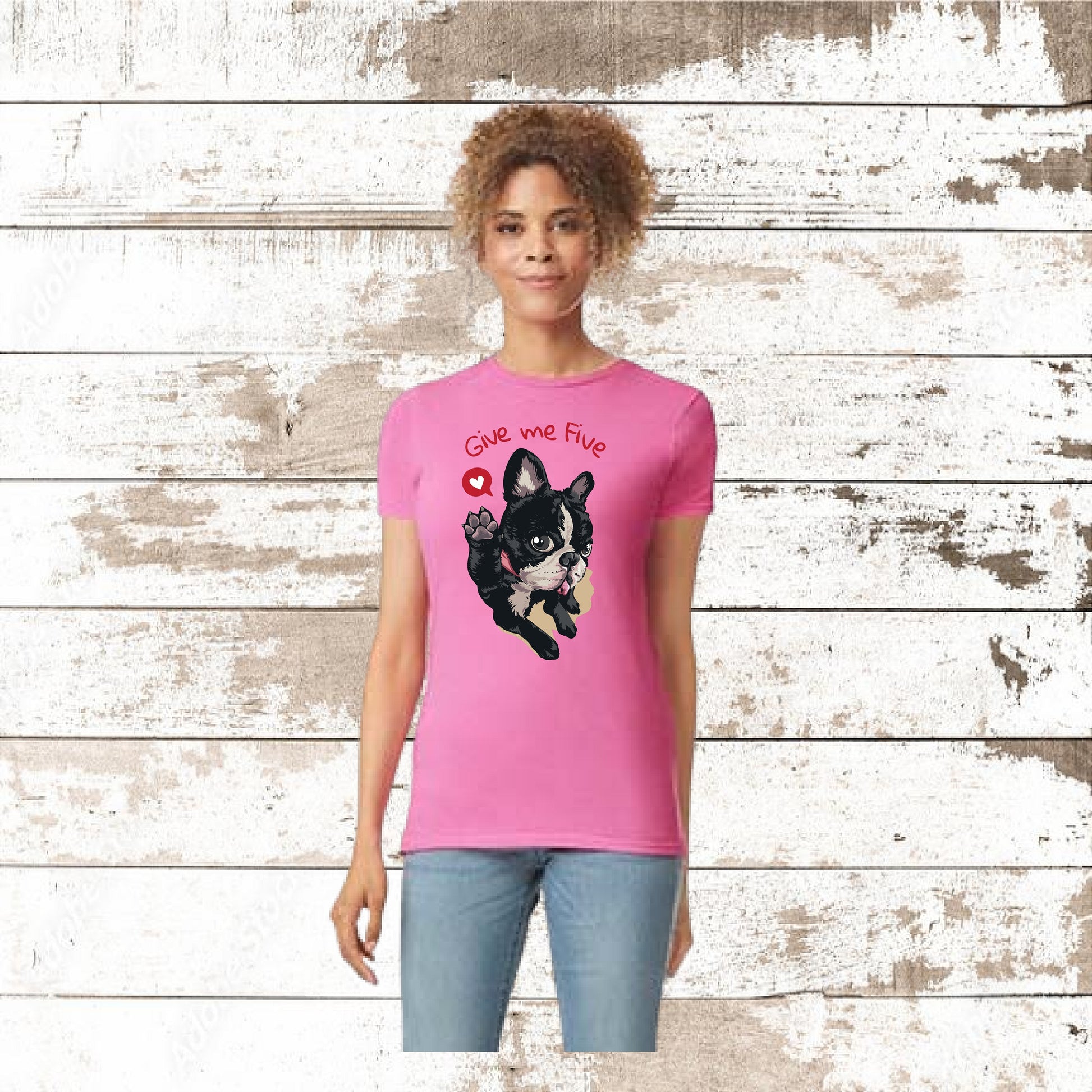 DEZERT GRAPHIC WORX,T-SHIRT,100% COTTON,DOG,GIVE ME FIVE