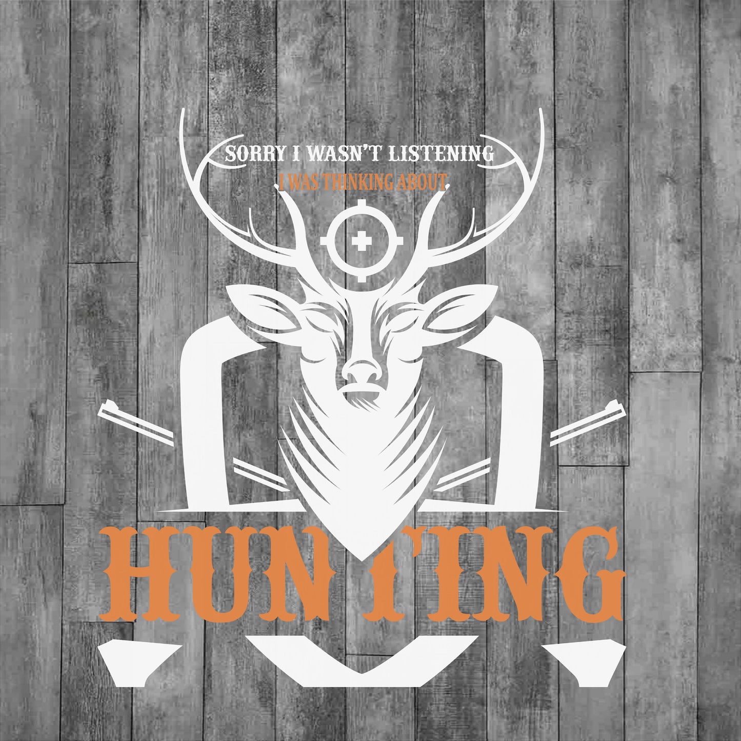 DEZERT GRAPHIC WORX, DTF TRANSFER,White deer illustration with 'Hunting' text 