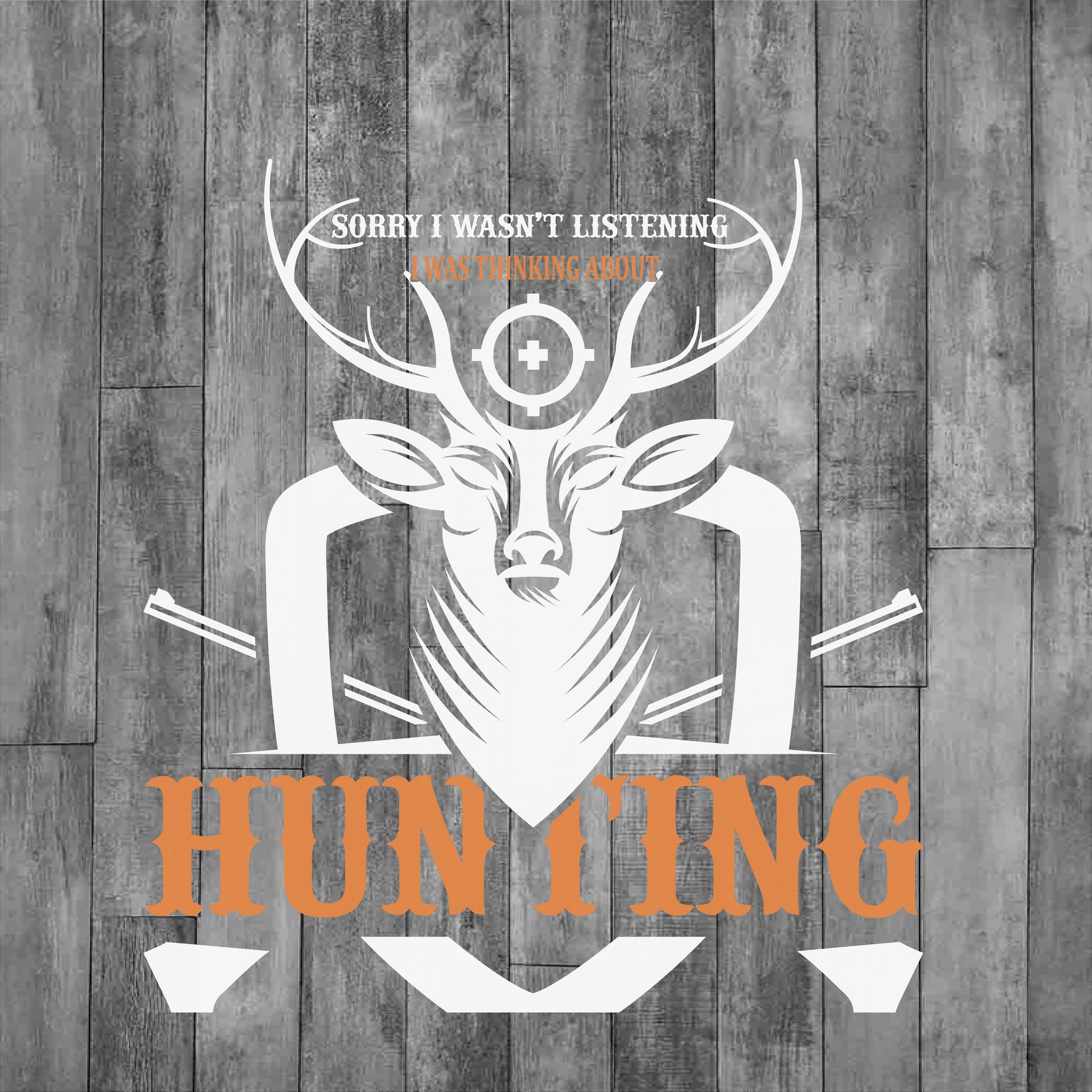 DEZERT GRAPHIC WORX, DTF TRANSFER,White deer illustration with 'Hunting' text 