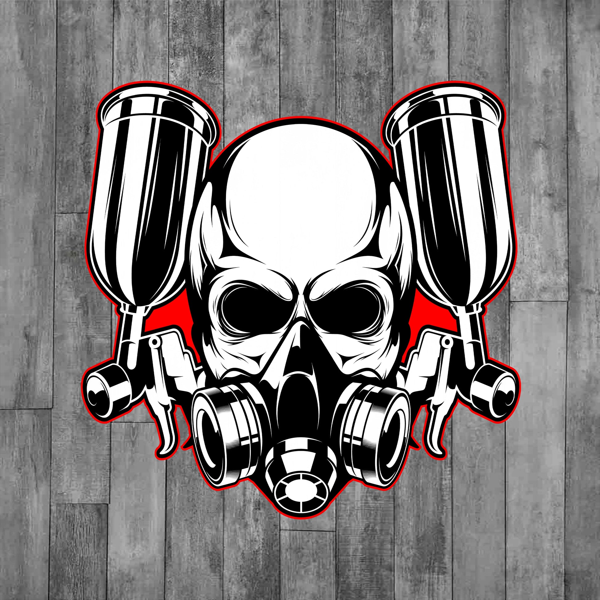 DEZERT GRAPHIC WORX, DTF TRANSFER,Skull wearing AUTO PAINTING mask with two spray GUNS 
